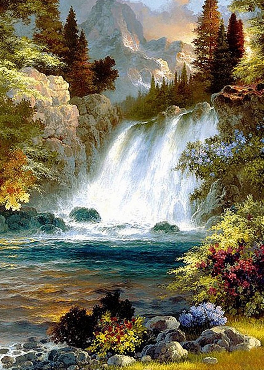 Haft Diamentowy Leśny Wodospad 45x55 cm K