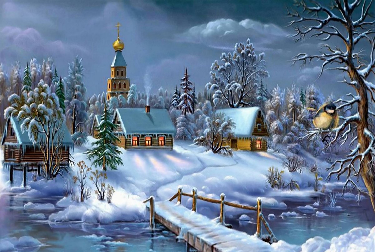 Haft Diamentowy Wieczór w Śnieżnej Krainie 30x40 cm