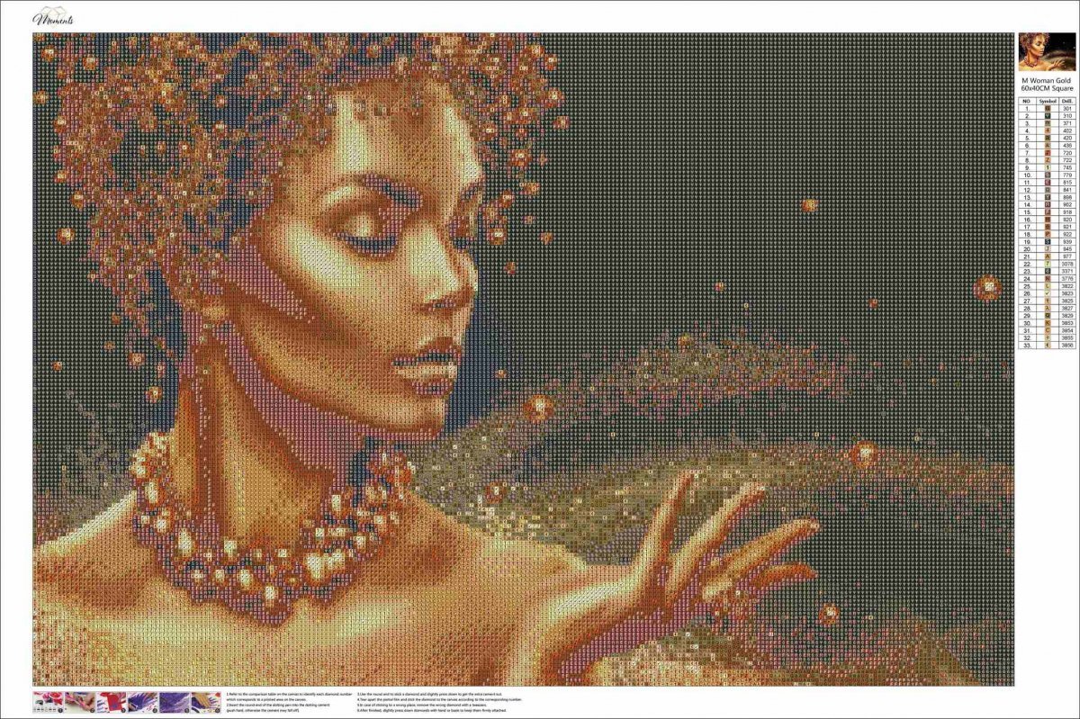 Haft Diamentowy Złota Kobieta 45x65 cm K