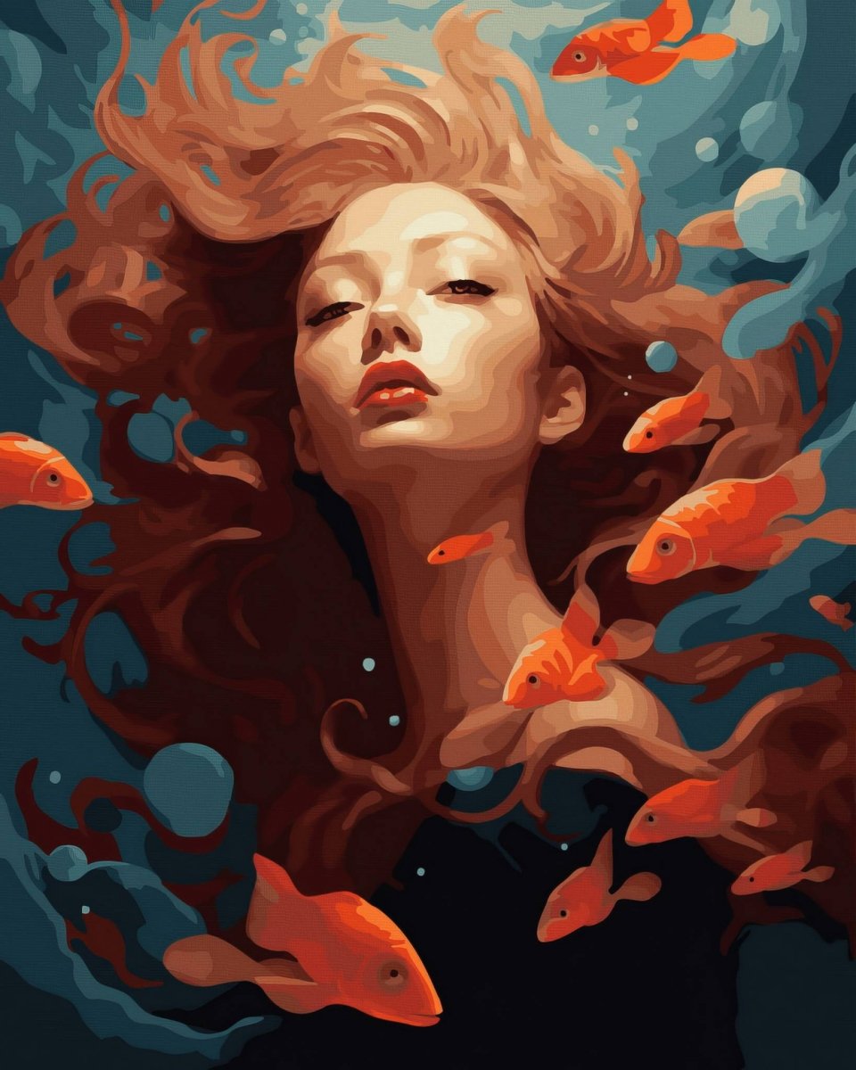 Malowanie Po Numerach Zestaw Dziewczyna i Rybki 40x50