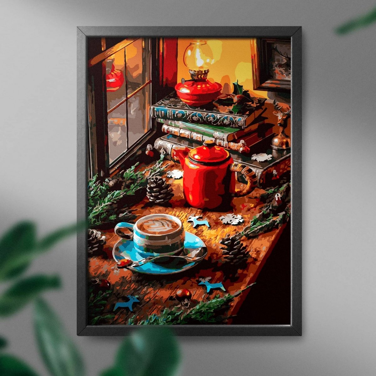 Malowanie Po Numerach Zestaw Cappuccino przy Oknie 40x50