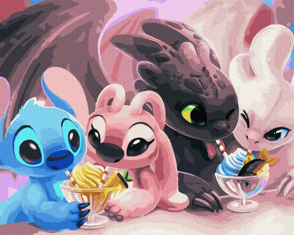 Malowanie Po Numerach Zestaw Bezzubik i Stitch 40x50 