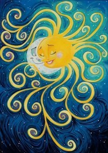 Haft Diamentowy Słońce i Księżyc - Miłość 30x40 cm