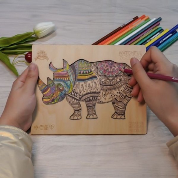 Puzzle Drewniane KOLOROWY NOSOROŻEC M
