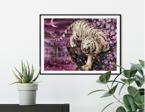 Haft Diamentowy Tygrys na Skale 45x55 cm