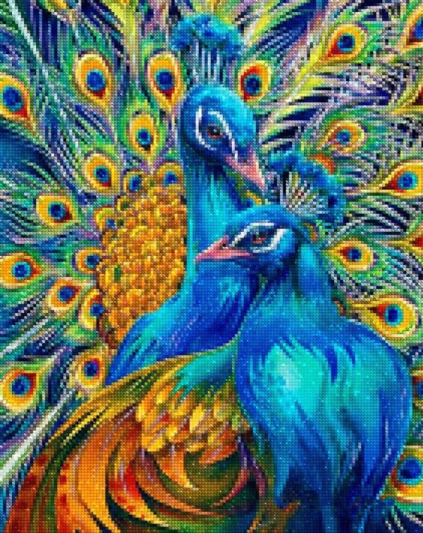 Haft Diamentowy Niebieskie Pawie 45x55 cm K