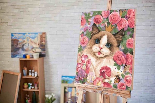 Malowanie Po Numerach Zestaw Kot w Różach 40x50