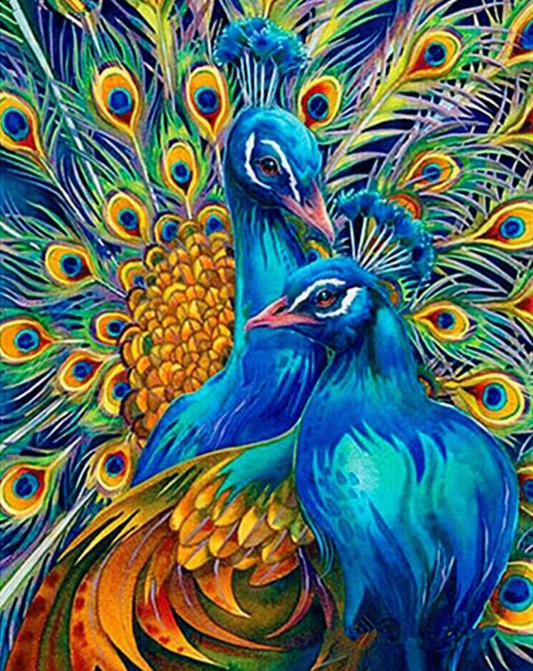 Haft Diamentowy Niebieskie Pawie 45x55 cm K