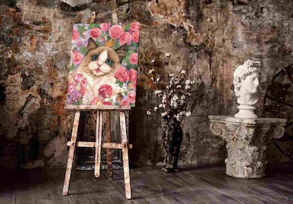 Malowanie Po Numerach Zestaw Kot w Różach 40x50