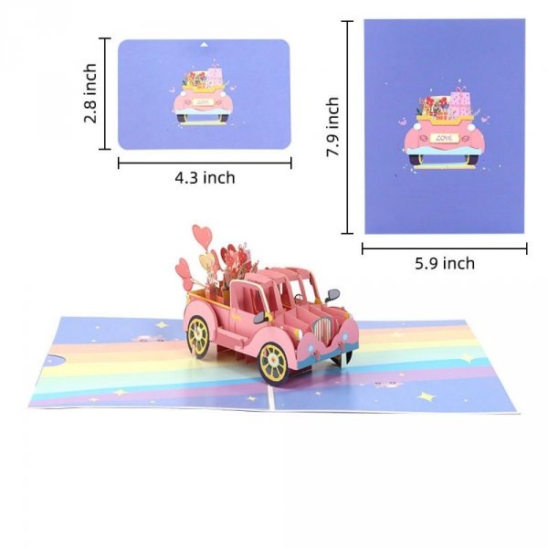 Kartka Pocztowa Okolicznościowa 3D Pop-up Ślub - Weselne Auto