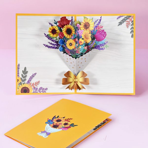 Kartka Pocztowa Okolicznościowa 3D Pop-up Kwiaty - Słoneczny Bukiet