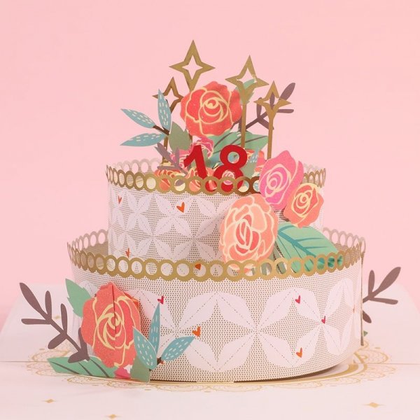 Kartka Pocztowa Okolicznościowa 3D Pop-up Urodziny Urodzinowy Tort