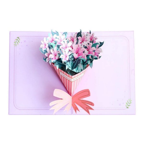 Kartka Pocztowa Okolicznościowa 3D Pop-up Kwiaty Piękne Lilie