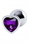 Metal Silver klasyczna wtyczka analna z fioletowym kryształkiem serce