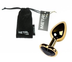 Metal Gold klasyczna wtyczka analna z czarnym kryształkiem serce