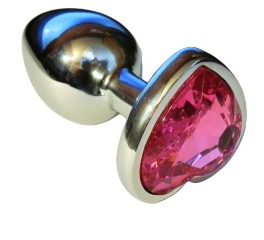Metal Silver klasyczna mała wtyczka analna z różowym kryształkiem serce