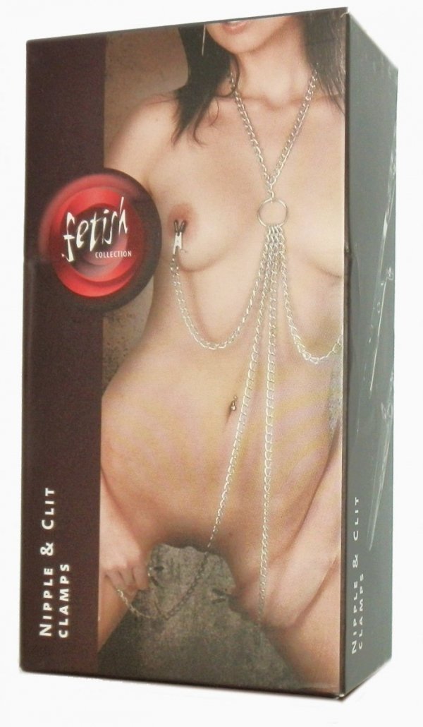 Fetish Nipple&amp;Clit Clamps - ciężki łańcuszek z zaciskami na sutki i genitalia