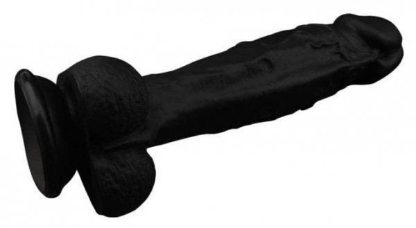 Dildo Naked Legend czarny silikonowy penis na przyssawkę z jajami