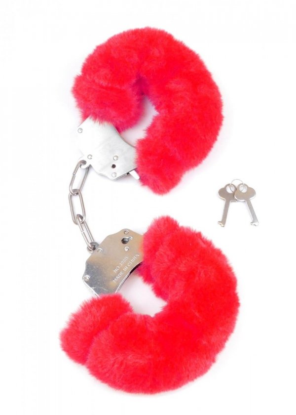 Furry Cuffs solidne kajdanki z grubym czerwonym futerkiem
