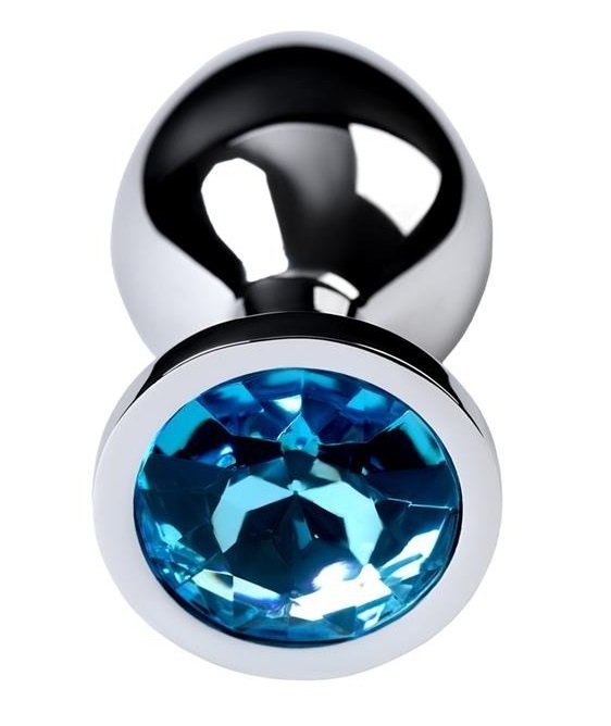 Metal Silver klasyczna mała wtyczka analna z niebieskim kryształkiem