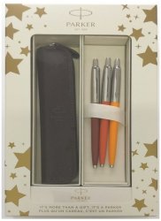 Komplet Jotter mix 3szt w pudełku prezentowym z etui brązowym , Parker