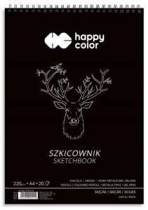 Szkicownik na spirali czarny A4 20ark. 220g, Happy Color