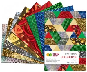 Blok Holographic A4 10ark. 70g 5 kolorów,, 5 motywów. Happy Color