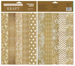 Papiery ozdobne KRAFT MIX - 10 motywów, 20x29cm, 10 ark, Happy Color