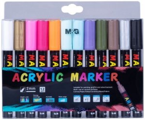 Markery akrylowe 1-2 mm op.12szt., M&G