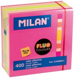 Karteczki samoprzylepne 76 x 76 mm kostka fluo mix 400 szt. 415508400, Milan