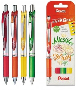 Pióro kulkowe EnerGel automat. 0.7 mm, komplet 4 szt, B,F,G,K, Pentel