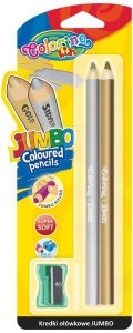 Kredki 2-kol. Jumbo złota, srebrna + temperówka, Colorino Kids