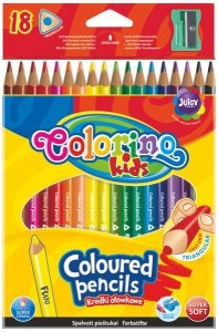 Kredki 18-kol. trójkątne + temperówka Colorino Kids, Patio