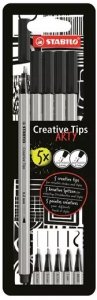 Zestaw Creative Tips Arty 5szt czarny (1mm,0,7mm,0,4mm,0,2mm,brush), Stabilo