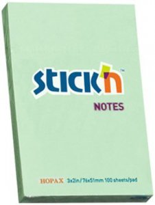 Notes samoprzylepny 76 x 76 mm zielony pastelowy, Stick`n
