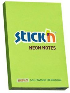 Notes samoprzylepny 76 x 51 mm zielony neon., Stick`n