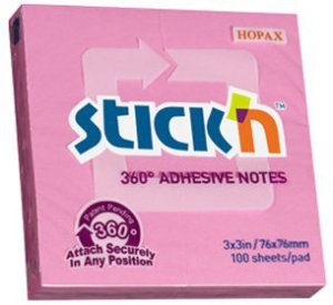 Notes samoprzylepny 76 x 76 mm, 360 stopni różowy 100kart. , Stick`n