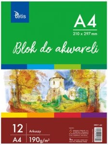 Blok do akwareli A4, 190g/m2, 12ark., Tetis