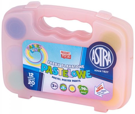 Farby plakatowe 12-kol. 20 ml., - Walizka pastel, Astra