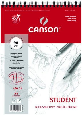 Blok szkicowy A4 100 k. 90g Student na spirali,  Canson