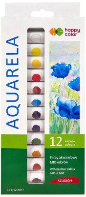 Farby akwarelowe Studio, 12-kol.x 12ml, Happy Color