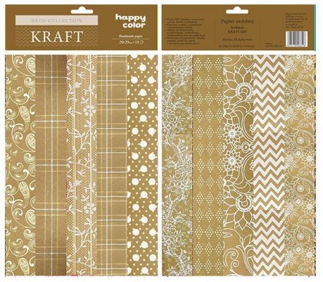 Papiery ozdobne KRAFT MIX - 10 motywów, 20x29cm, 10 ark, Happy Color
