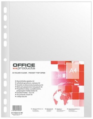 Koszulki na dokumenty A4, PP, krystaliczne, 40mikr, 100szt., Office Products