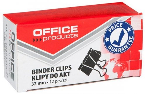 Klipy do dokumentów 32mm, 12szt, czarne, Office Products