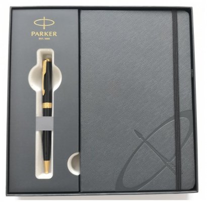 Komplet Sonnet długopis czarna laka GT w pudełku z notesem, Parker