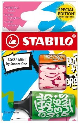 Zakreślacze Boss Mini by Snooze One 3-kol. Etui (zielony, pomarańczowy, różowy), Stabilo
