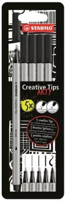 Zestaw Creative Tips Arty 5szt czarny (1mm,0,7mm,0,4mm,0,2mm,brush), Stabilo