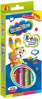 Kredki 6-kol. 15 cm Jumbo drewniane + temperówka Bambino, St.Majewski