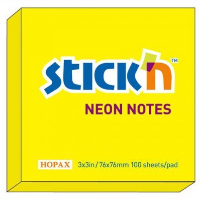 Notes samoprzylepny 76 x 76 mm żółt-neon, Stick`n
