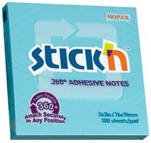 Notes samoprzylepny 76 x 76 mm, 360 stopni niebieski 100kart. , Stick`n